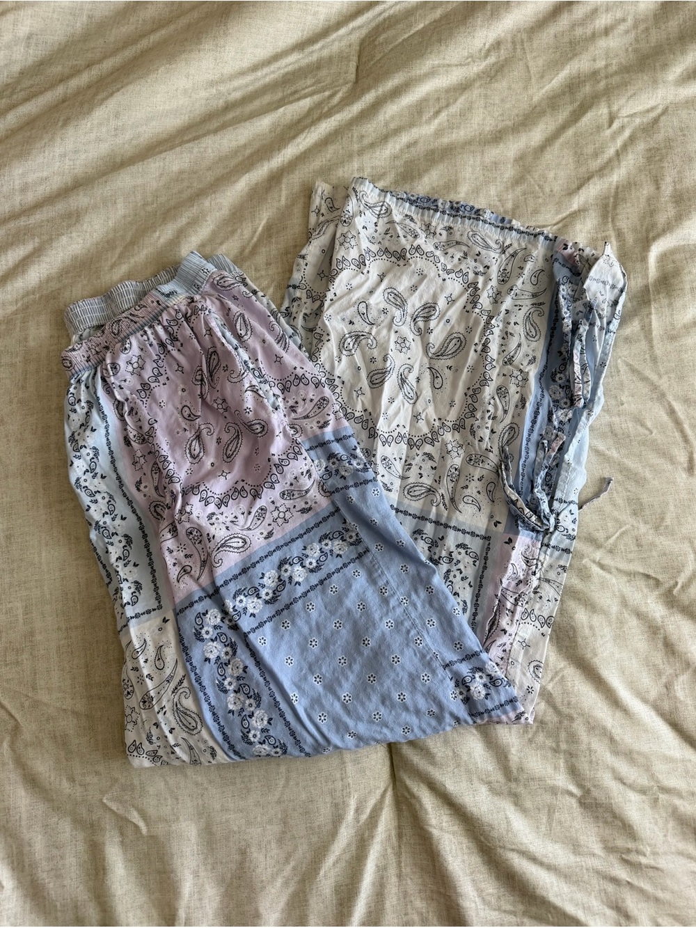Aerie Pastel Bandana Paisley Wide Leg Tie Pants (L)